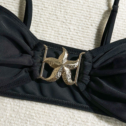 Womens 3 Piece Bikini Sets Sexy Bandeau Swimsuits for Women Lace Up Mid Rise Ruched Strapless Bathing Suits