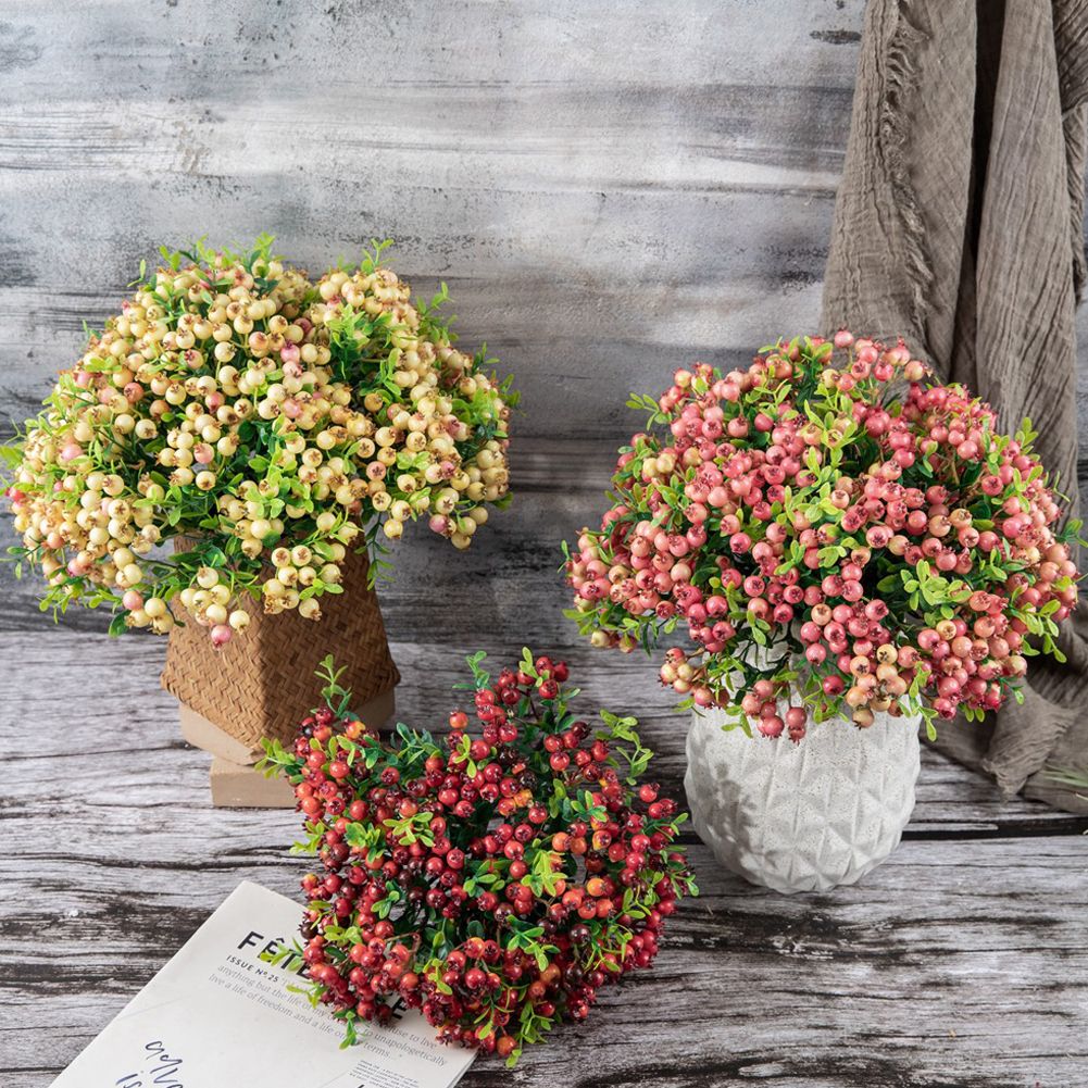 Artificial Berry Flowers Red Blue Fake Plant DIY Fake Flower Arrangement Table Ornament For Home Party Weddings Christmas Decor