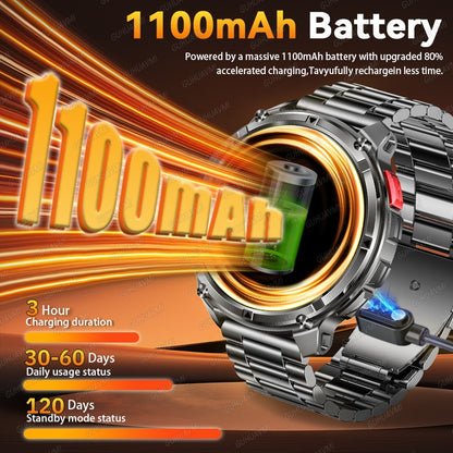 2026 New 1.7-inch Military sports SmartWatch 1100mAh large battery Outdoor compass flashlight 5ATM waterproof BT Call SmartWatch