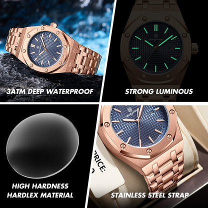 PAAZOMU Luxury Business Man Wristwatch Waterproof Luminous Date Men Watch Stainless Steel Fashion Quartz Watches For Men Reloj