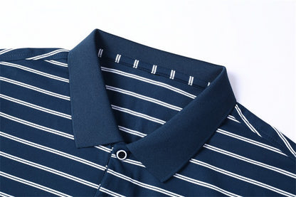 Men's Casual and Fashionable Striped Short Sleeved Polo Shirt Summer Comfortable Sweat Absorbing Breathable and Versatile Top