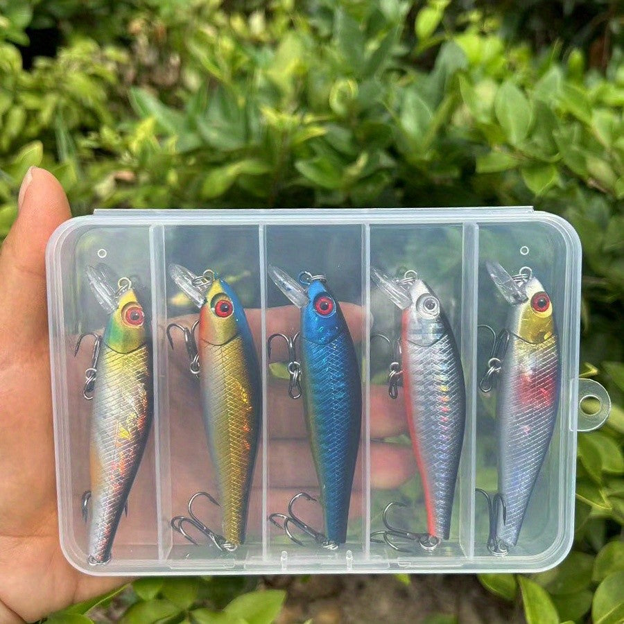 5PCS/BOX Minnow Fishing Lure Artificial Hard Bait Bionic 3D Eyes Floating Wobbler Crankbait Bass Trolling Fishing Tackle