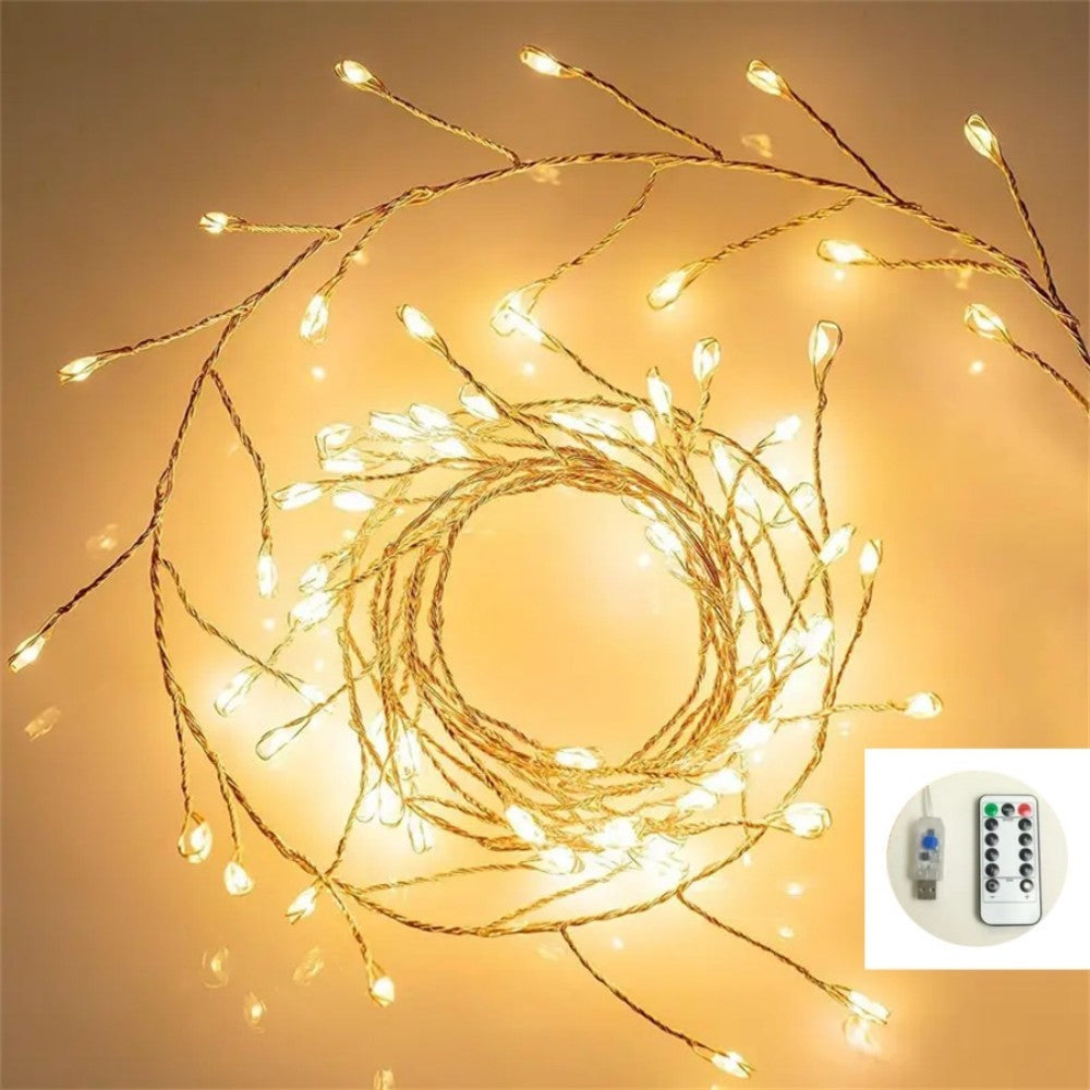 1PC 3/6/9/12M USB Power LED Firecracker String Fairy Lights Remote Control 8 Modes for Wedding Party Garden Bedroom Christmas