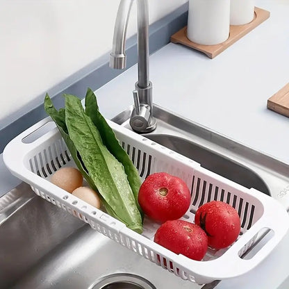 Prateleira de Armazenamento de Cozinha Suporte para Sabão Esponja Cesta Ajustável para Escorrer Vegetais Cesto de Pia Retrátil Ferramentas de Cozinha Multifuncionais