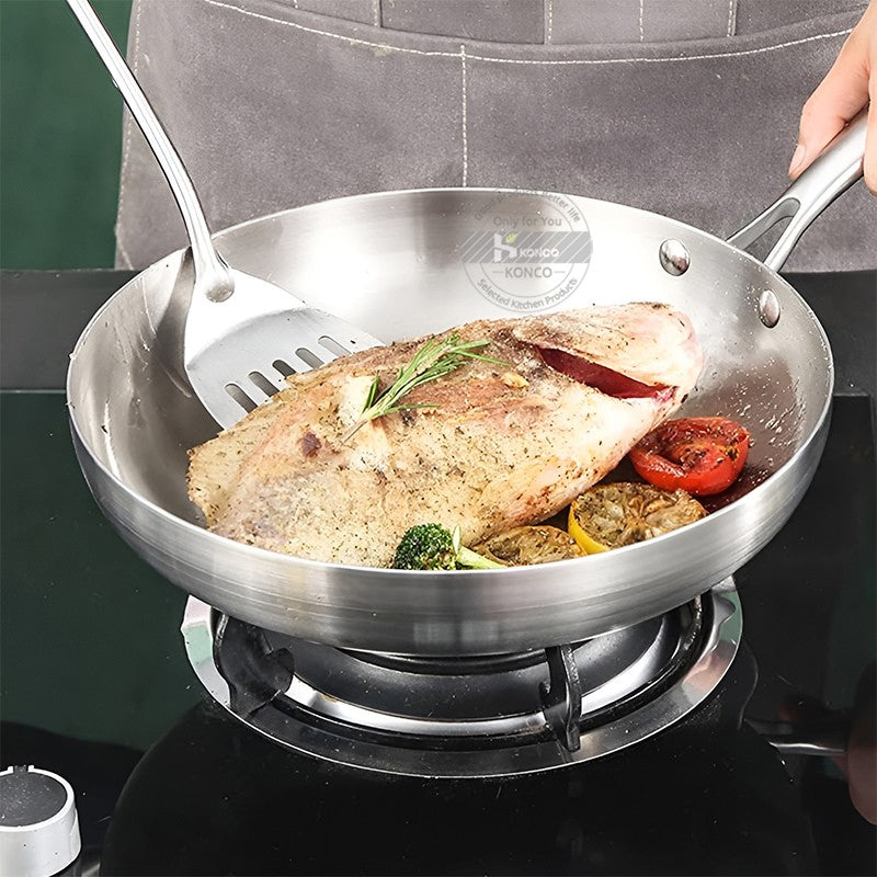 Panela de Aço Inoxidável 304 Antiaderente Frigideira Bife Panela de Cozinha Não Revestida para Fogão a Gás e Fogão de Indução