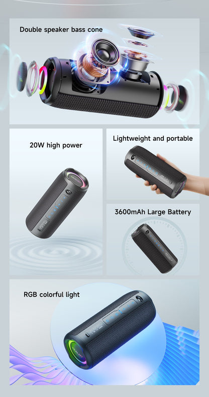 Zealot-S49PRO Portable Bluetooth Speaker 20W IPX6 Waterproof Powerful Sound Box Bass Boost Dual Pairing True Wireless Speaker