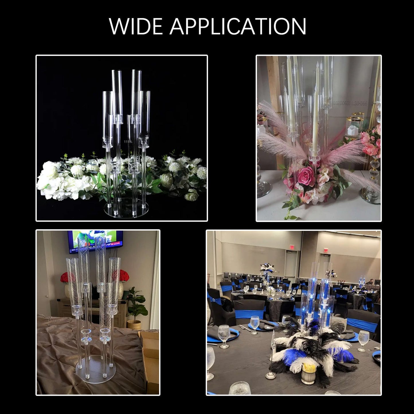 10 Pcs Clear 6-Arm Candelabra Taper Candle Holder Wedding Party Dining Table Banquet Christmas Event Decoration
