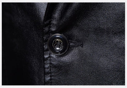 2024 New Men Business Casual Leather Jacket Black / khaki Fashion Male Suit Collar Coats Large Size 5XL Slim Fit Top