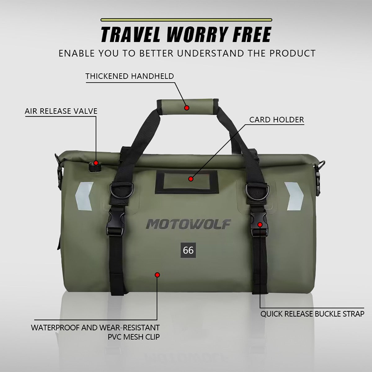 Motorcycle Dry Bag Waterproof Reflective Tail Duffle Bag Skiing Travel Hiking Camping Boating Riding Fishing Outdoor Luggage