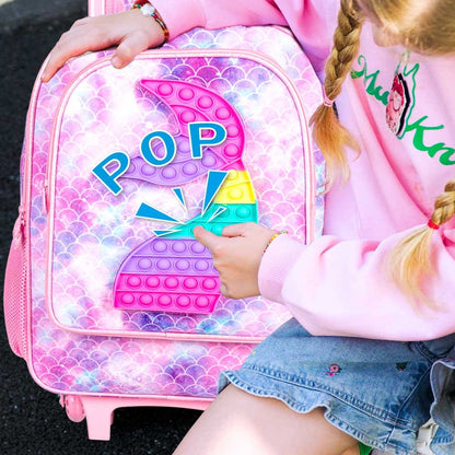 3PCS Kids Rolling Backpack for Girls, Mermaid Roller Wheeled Bookbag Toddler Elementary School Bag with Wheels - Pink