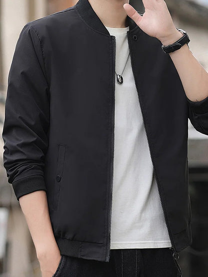 Men's casual trend fashion Windproof outdoor sports zipper solid color long sleeve cold warm aviator coat jacket