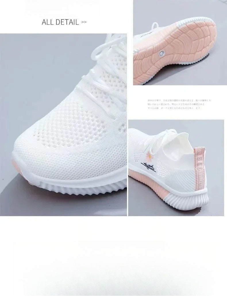 Spring and autumn seasonsLadies Knitted Sneakers Fashion Simple Lace-up Running Shoes Mesh Breathable Casual Female Students
