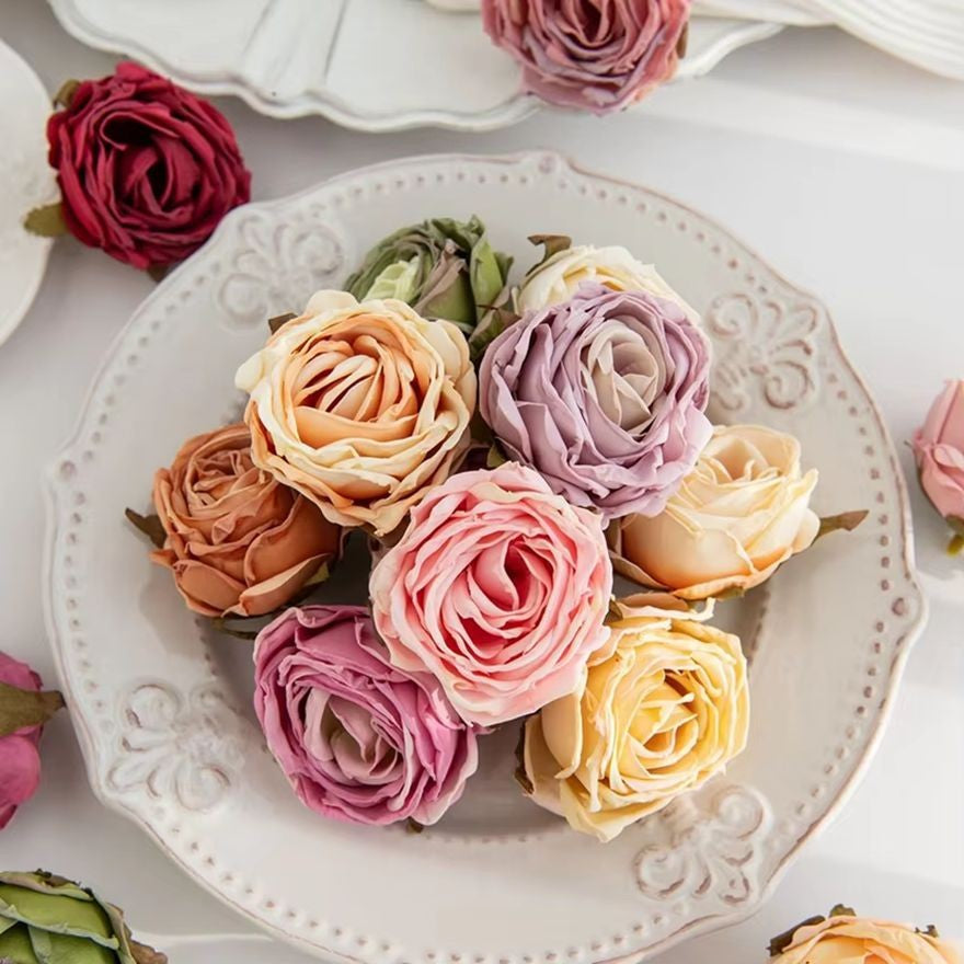 Artificial Flower Burned Edge Rose Wedding Bridal Bouquet Decor Home Outdoor Garden Festival Party Wreath Diy Ins Gift Scrapbook