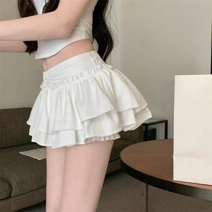 Shorts Korean Chic Kawaii Ballet-Style Tiered Skirt Sweet Princess Mini Skirts Elegant Elastic High Waist Lady's Matching SKirt