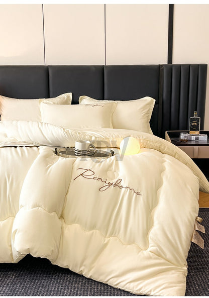Edredom Acolchoado de Alta Qualidade para Outono/Inverno, Queen Size, Macio, Fofo, Enchimento de Edredom, Letra Bordada, Acolchoado Grosso e Quente para Cama