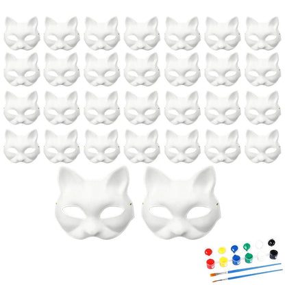 5-30pcs Japanese Mask Paper Blank Mask Halloween Cosplay Cat DIY Paintable Half Face Mask Animal Costume Party Decor Craft Prop