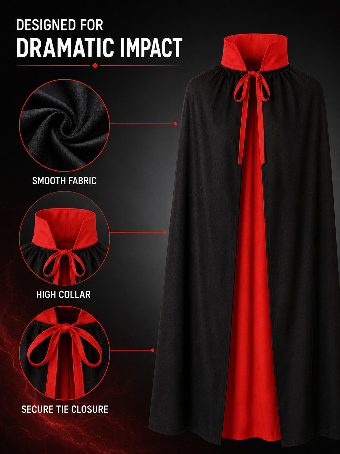 Reversible Black and Red Vampire Cape for Halloween Cosplay Costume