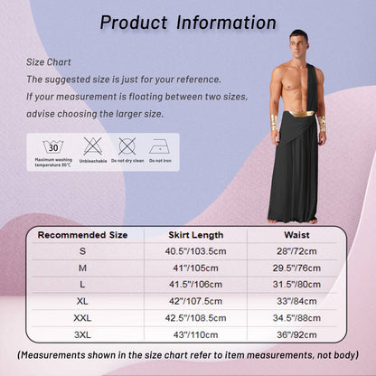 Mens Ancient Greek God Toga Gladiator Costume Roman Emperor One Shoulder Sleeveless Robe Halloween Medieval Warrior Dress Up
