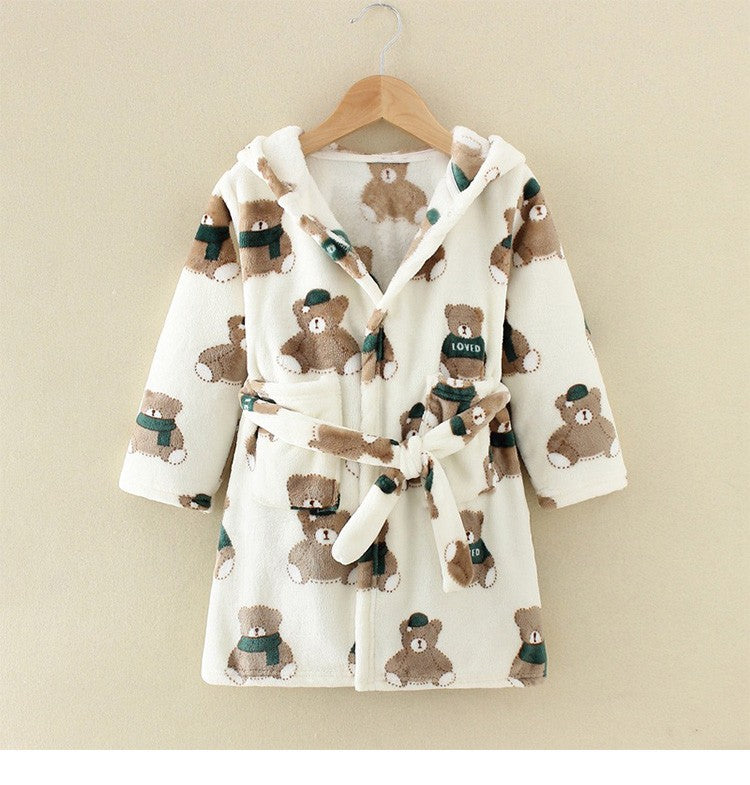 Boy and Girls Flannel Pajamas Robe Autumn and Winter Children Sleepwear Soft Hooded Kids Homewear 2-8 Years