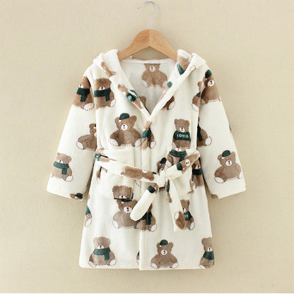 Boy and Girls Flannel Pajamas Robe Autumn and Winter Children Sleepwear Soft Hooded Kids Homewear 2-8 Years