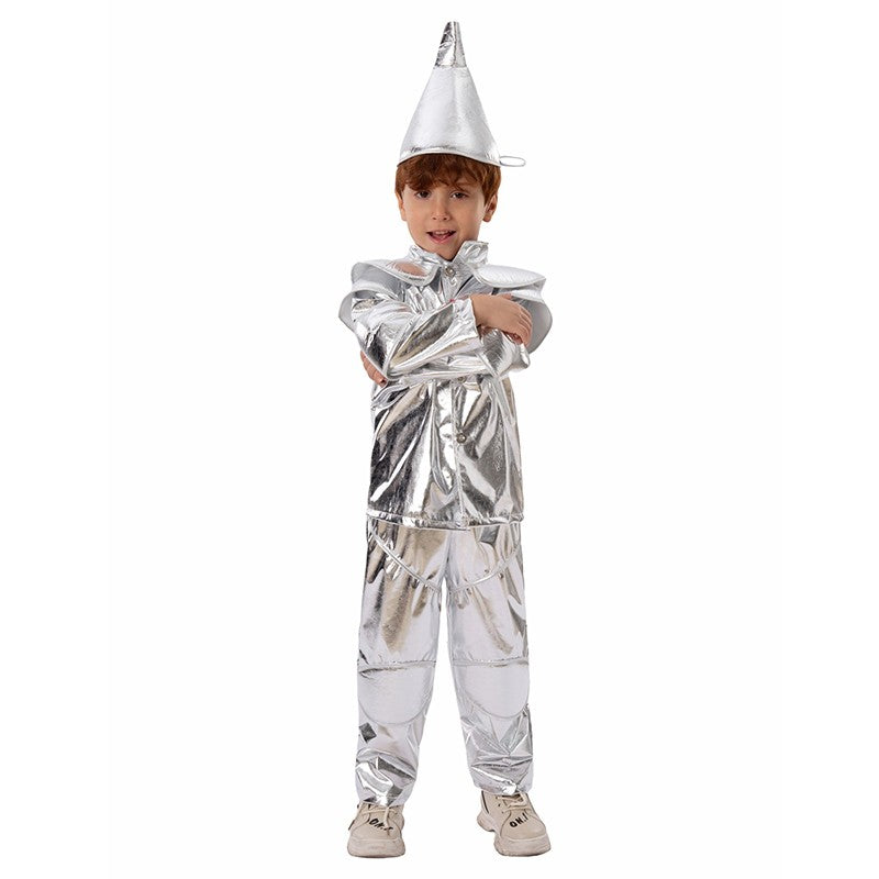 2025 New Arrival Silver Red Heart Wizard Boy Oz Tin Man Halloween Costume For Kids