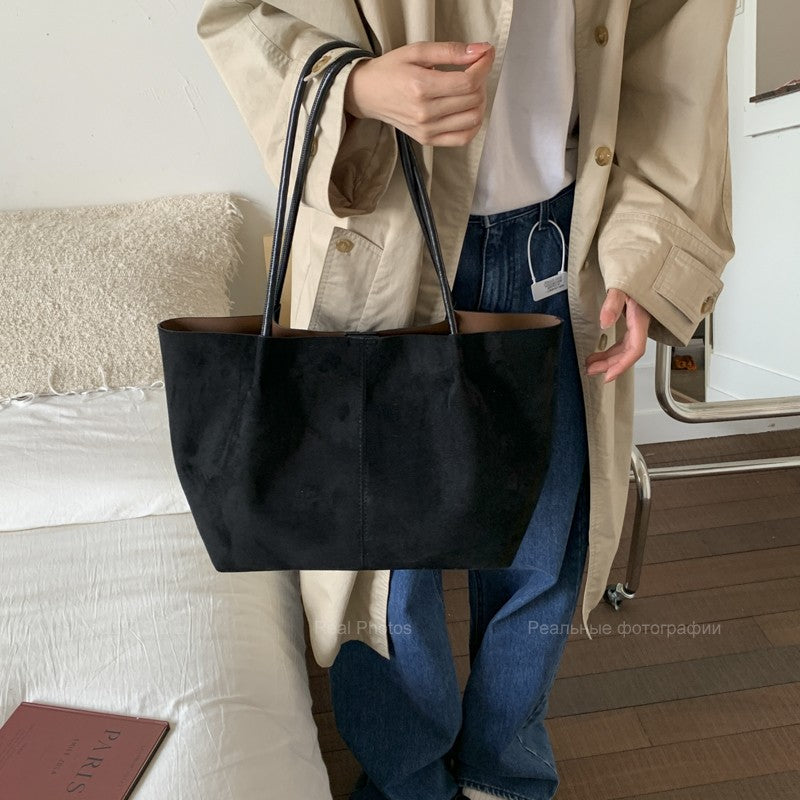 LEFTSIDE Women Faux Suede Shoulder Bag 2025 Winter Retro Soft Tote Bag Luxury Designer Trend Female High Capacity Handbags