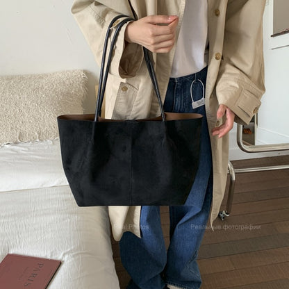 LEFTSIDE Women Faux Suede Shoulder Bag 2025 Winter Retro Soft Tote Bag Luxury Designer Trend Female High Capacity Handbags