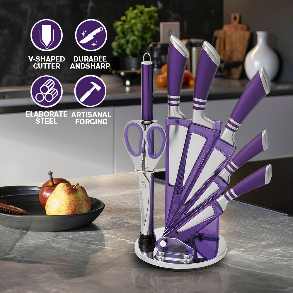 ZENG Conjunto de Facas de Cozinha 9 peças Aço Inoxidável Afiadas Facas de Chef Antiaderentes com Afiador para Cortar Fatiar Picar
