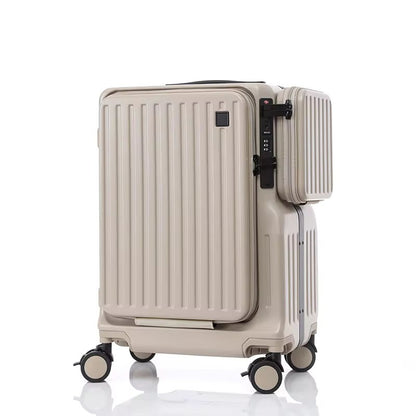 KLQDZMS Multifunctional Suitcase Front Opening Boarding Case USB Charging Trolley Case 20 Inch ABS + PC Laptop Cabin Luggage