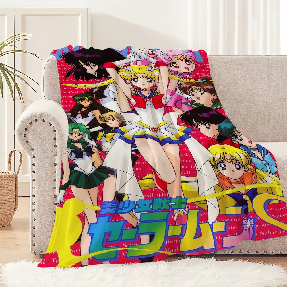Anime S-Sailor M-Moon Girl Blanket Plush Nap Sofa rug for Living Room Warm Office Bedroom Birthday Home Travel Kid Gifts