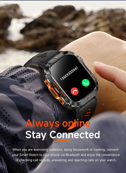 2026 Novas pulseiras inteligentes militares de GPS para ambientes externos, bússola masculina, frequência cardíaca, chamada BT, lanterna LED, Smartwatch à prova d'água 10ATM para natação