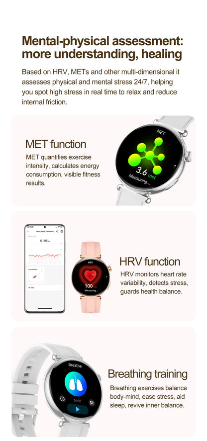 NEW Women Smartwatch 1.32inch AMOLED Screen ECG Sport Watch Blood Pressure Micro physical examination AI dial Health Smart Watch