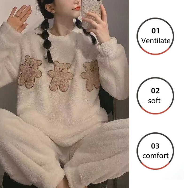 2pcs/Set Women's Pajamas Winter Facecloth Long-Sleeved Padded And Thickened Warm Student Pajamas Homewear Suit Bear Girls Clothe
