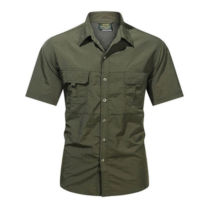 2025 Summer Cargo Shirts for Men Short Sleeve 2-Pocket Outdoor Casual Shirt Quick-dry Tops Lapel Single-Breasted Men's Shirts