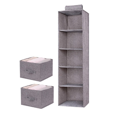 5 Layers Hanging Storage Bag Cotton Linen With 2 Drawers Cap Clothes Socks Pants Shoe Organizer Rack For Home Bedroom Closet