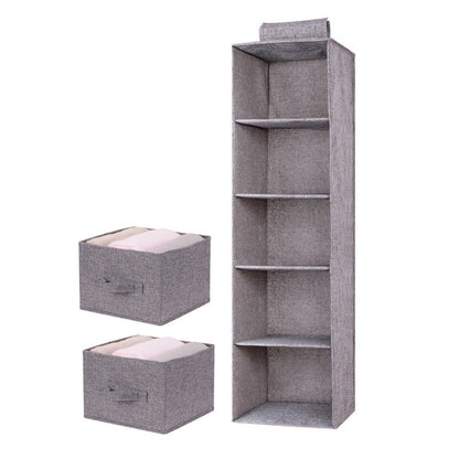 5 Layers Hanging Storage Bag Cotton Linen With 2 Drawers Cap Clothes Socks Pants Shoe Organizer Rack For Home Bedroom Closet