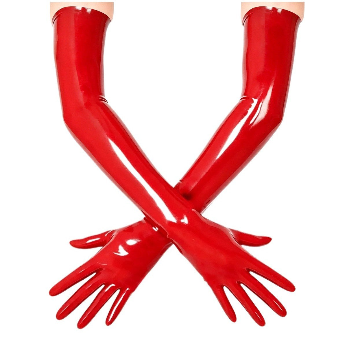 Red Shiny Latex Short Gloves Unisex Rubber Gloves for Cosplay Role Play