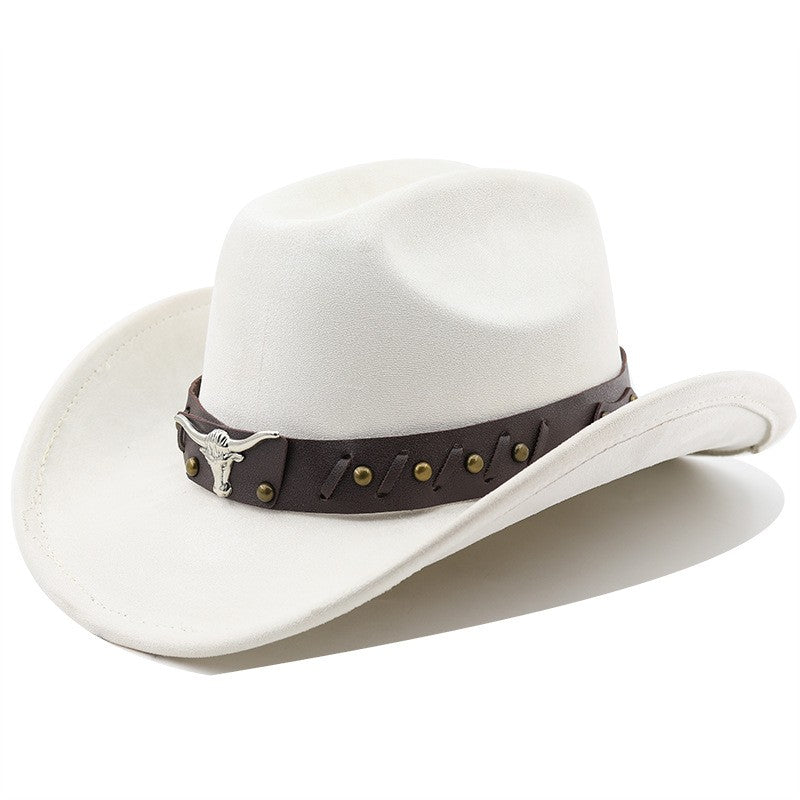 Ox Head Suede Western Cowboy Hats  Man Cowgirl Top Hats for Party Vintage Garden Hat  Cowboy Accessories Woman  Cosplay Hat