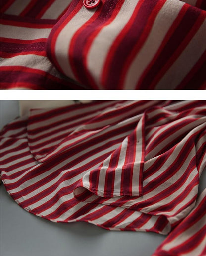 French Style Fashion Spring Shirts New Women's Polo-Neck Striped Single Breasted Simplicity Versatile Loose Long Sleeve Tops