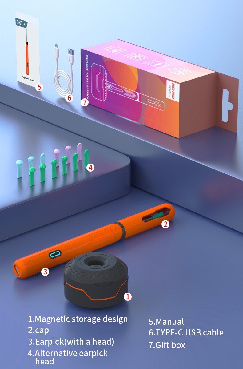 Conjunto de Limpeza de Ouvido com Câmera, Hastes para Ouvido, Otoscópio, Carregamento USB C, Ferramenta de Remoção de Cera com Endoscópio, Câmera Mini de Limpeza de Ouvido, Conjunto de Limpeza de Ouvido