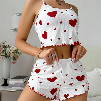 Girl'S Spaghetti Strap Camisoles + Shorts Homewear Print Underwear Pijama Sexy Lingerie Camisoles Tanks Nighty Women Sleepwear