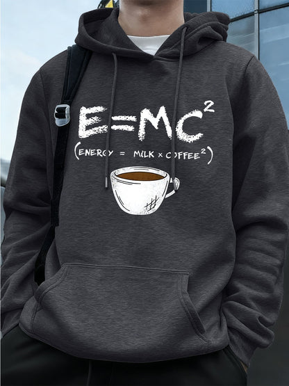 E=Mc2 Energy Milk Coffee Prints Men Hoodies Autumn Fleece Warm Sweatshirt Casual Loose Pocket Streetwear Sports Male Clothes