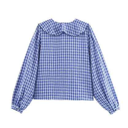 Women's Shirt Fall 2025 New Red Check Long Sleeve Stacked Decoration Pastoral Collegiate Shirt Casual Fashion Lively Personality