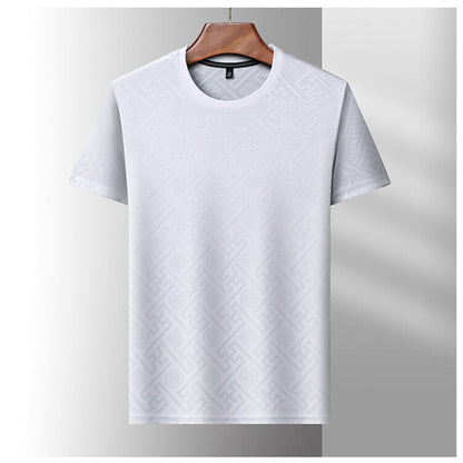 2024 Summer Ice Silk Men's Jacquard Short Sleeve T-shirt High end Brand Fashion Jacquard Cool Breathable Casual Round Neck Top