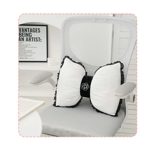 1pc Bowknot Pillow Lace Trim Lumbar Support Breathable Comfortable Waist Support Throw Pillow Girly Living Room Non-woven Fabric