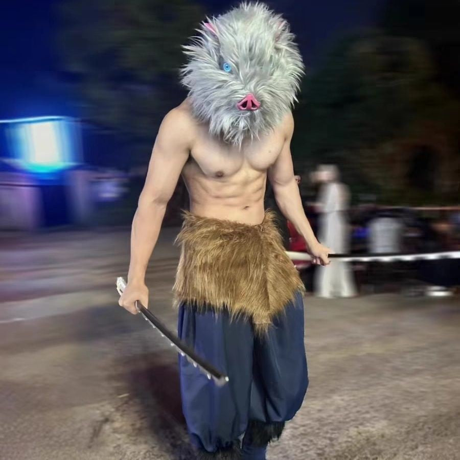 Disfraz de Anime bilibili Demon Slayer Hashibira Inosuke, disfraz de Halloween para adultos, pantalones elegantes, ropa, máscara