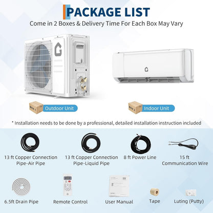 18.5 SEER2 Mini Split AC 230V 12000 BTU Mini Split Heating and Coolings up to 750 Inverter Mini Split System Wifi Remote Control