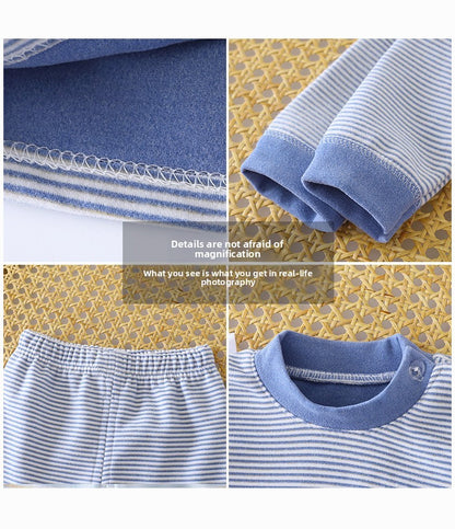 Retro Kids Thermal Underwear Set Wool Silk Dralon Winter Warm Pajamas Boys Girls Homewear Outfit