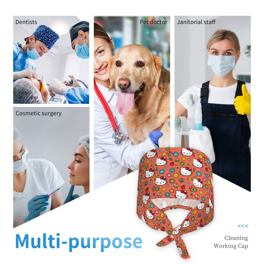 Custom Hello Kitty Medical Staff Scrubs Hat Women Men Cartoon Chara For Chef Hat Scrub Caps