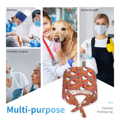 Custom Hello Kitty Medical Staff Scrubs Hat Women Men Cartoon Chara For Chef Hat Scrub Caps